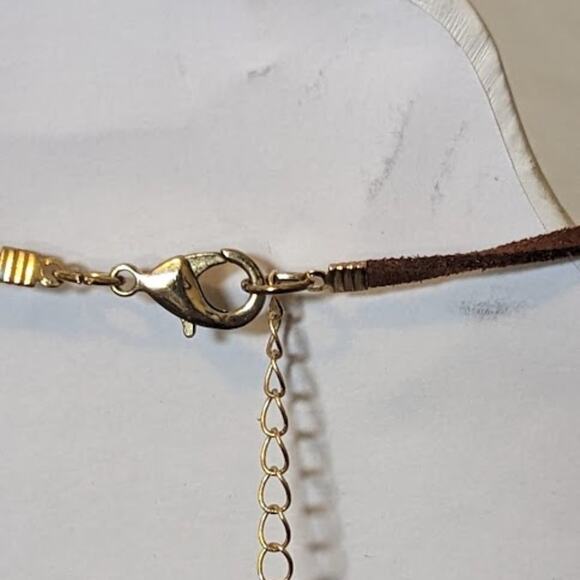 1948 Long Leather Tassel Necklace with Leather, Crystal, and Wood Beads. - Picture 10 of 11